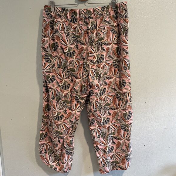 Linen Wide Leg Pants XL Palm Tropical Beach Print Pink Pull On Elastic Pockets - Picture 5 of 6